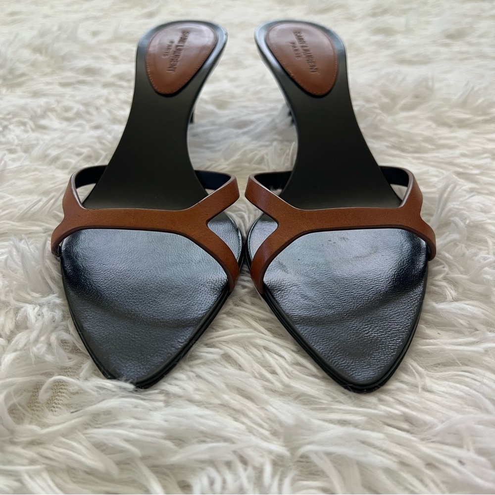 Saint Laurent Black and Brown Carla 60 Leather Mule - Picture 4 of 7